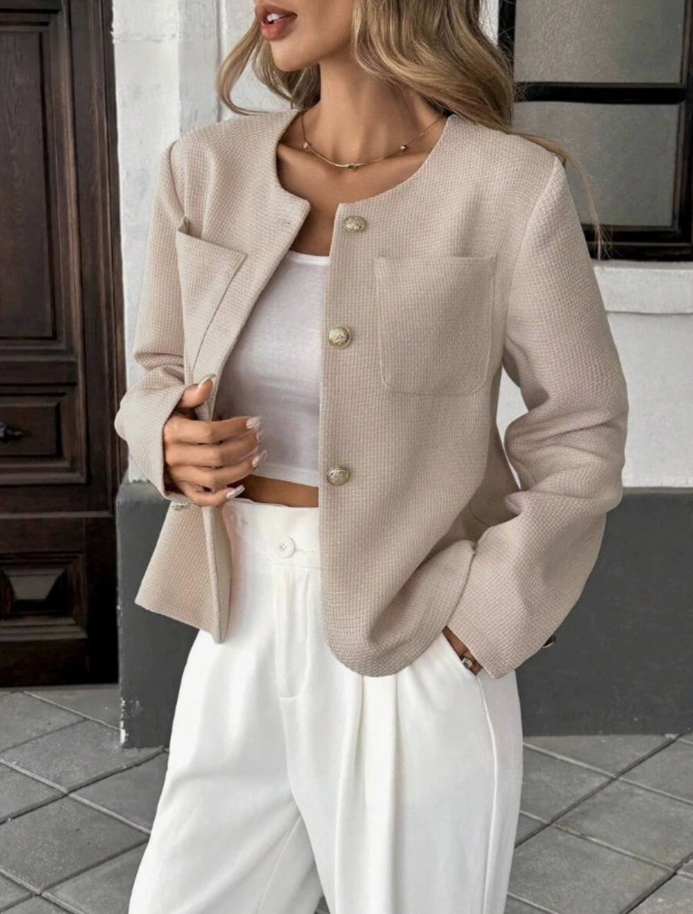 Zara Chanel Tweed Cropped Jacket British Style